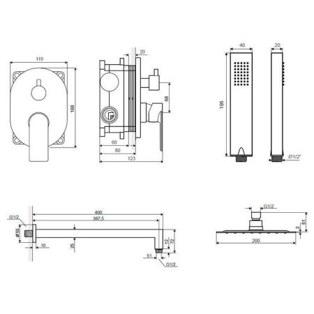Система для душа скрытого монтажа EXCELLENT Glad ARAC.SET.1145CR (хром), артикул ARAC.SET.1145CR