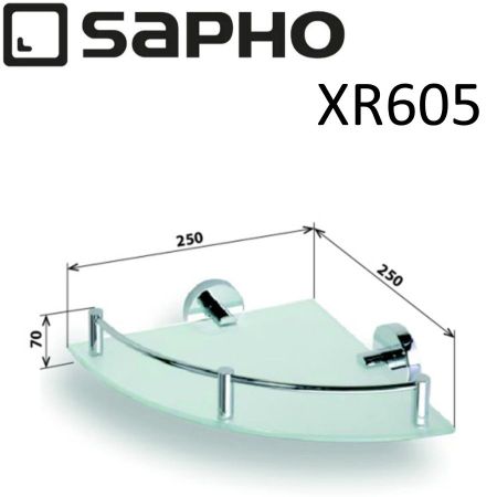 Угловая стеклянная полочка X-ROUND с бортиком, 250x70x250 мм, хром, Sapho