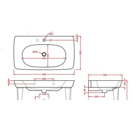 Artceram CIVITAS Раковина подвесная 90х49,5хh22см, 1 отв (+2 намеченных), перелив, цвет: черный глянцевый, артикул CIL002 03 00 nero *1