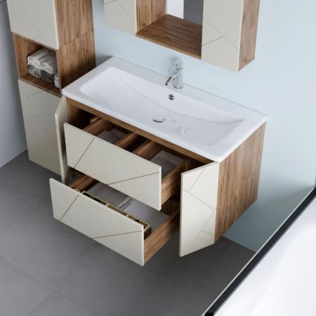 Тумба под раковину подвесная Бриклаер КРИСТАЛЛ латте, 100 см, артикул 4627125416897