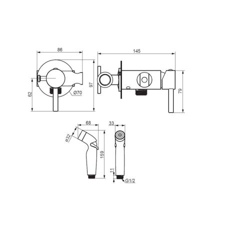 211000000 Option, смеситель монтируемый в стену, с гиг.душем и крючком, артикул 211000000
