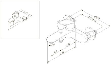 F8010016 Like смеситель для ванны и душа, излив 199 мм, хром, шт