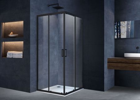 Душевой уголок Alpha VSS-3AL100CLB, 1000*1000, черный, стекло прозрачное, артикул VSS-3AL100CLB