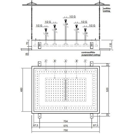 ANTONIO LUPI METEO Верхний душ 520x350x110 мм., встраиваемый в потолок, с каскадом, рама нержавеющая сталь, лейка зеркальная сталь