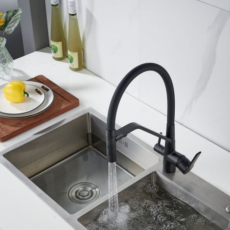 Смеситель для кухни с гибким изливом и подключением фильтра Shevanik S278H, черный