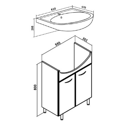 Тумба Runo Уют 60 под умывальник 00000000154 (Уют 60) (00000000067), артикул 00000000067