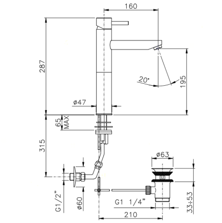 Nicolazz Olympus Смеситель для раковины высокий однорычажный, с донным клапаном, цвет: хром, артикул 3782CR