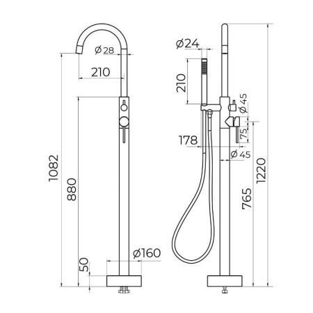 Смеситель для ванны напольный Knotlor SS-27, сатин, артикул SS-27