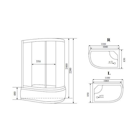 Душевая кабина Timo Standart Silver Fabric T-6610SR, 110x85x220, артикул T-6610SR