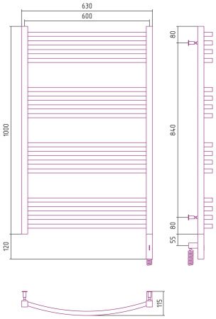 Полотенцесушитель электрический АРКУС 3.0 1000х600 МЭМ правый (Тёмный титан муар)