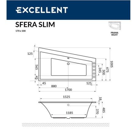 Ванна EXCELLENT Sfera 170x100 (правая) "SMART" (бронза)