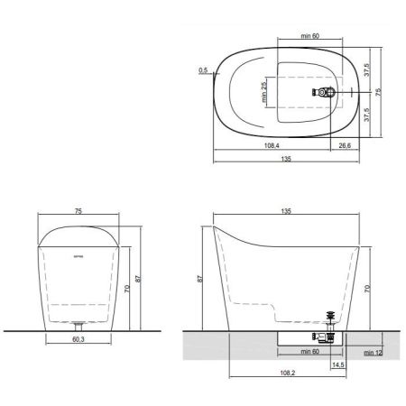 ANTONIO LUPI MASTELLO Ванна отдельностоящая 1350х750х870 мм, с нажимным донным клапаном, сифоном и гибким шлангом, Flumood, внешняя отделка Rame, артикул MASTELLO.6/rame