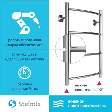 Полотенцесушитель водяной Stelmix 60x40 см, дуга, артикул 4670078541116