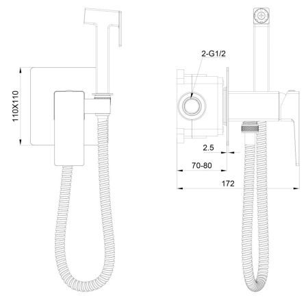 Смеситель с гигиеническим душем встраиваемый WONZON & WOGHAND CUBE 2.0, Хром (WW-88829068-CR), артикул WW-88829068-CR