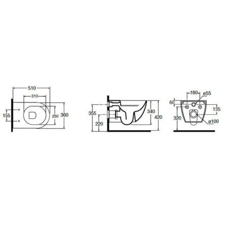 AZZURRA COMODA Унитаз подвесной 515х360х340 мм., безободковый, с комплектом крепежей, цвет Cotton, артикул CMVCSPE00000CT