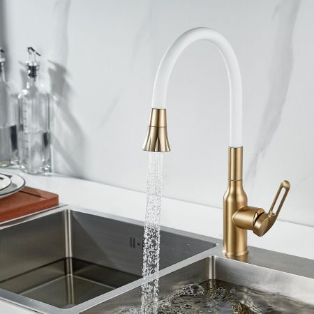 Смеситель для кухни с гибким изливом Raffine F303G-1, золотой сатин, артикул F303G-1