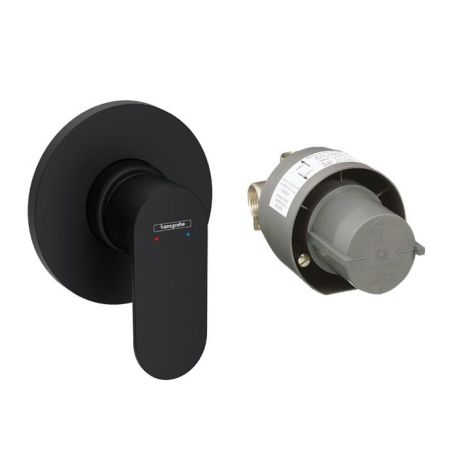 Смеситель для душа, Hansgrohe, Rebris S, тип открывания воды-однорычажный, тип регулирования воды-керамический картридж, монтаж-настенный встраиваемый, отверстия для монтажа-1, внутренняя часть-в комплекте, цвет-черный матовый, артикул 72648670