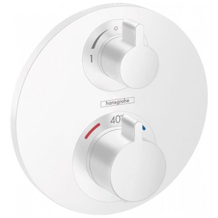 Смеситель для душа, Hansgrohe, Ecostat S, тип открывания воды-вентильный, тип регулирования воды-термостатический картридж, монтаж-вертикальный встраиваемый (настенный), отверстия для монтажа-1, внутренняя часть-необходимо заказать, цвет-белый матовый, артикул 15758700