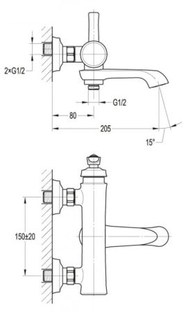 Смеситель для ванны и душа CEZARES LIBERTY-F-VD арт. LIBERTY-VD-BR, артикул LIBERTY-VD-BR