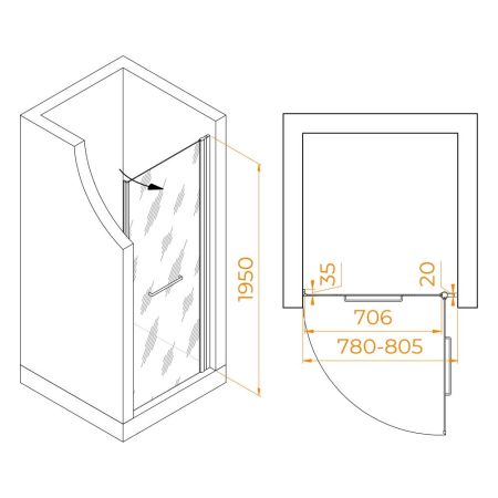 Душевая дверь RGW PA-103W (Прозрачное, 800), артикул 020810308-15