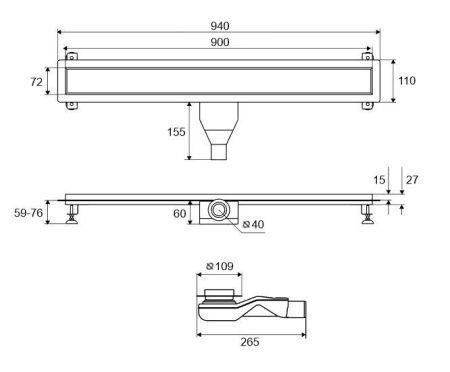 Душевой трап EXCELLENT Stilio Gold 90 см. решетка декоративная (золото), артикул INEX.1515.900.R.GL