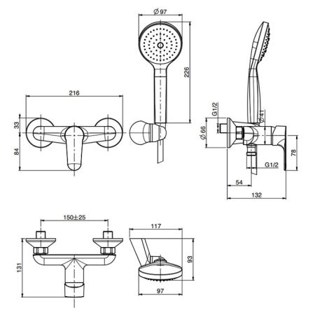 Fima Carlo Frattini Serie 22 Смеситель для душа, настенный, с ручным душем, цвет: хром, артикул F3835CR