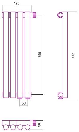 Отопительный радиатор ЭСТЕТ-1 н/ж EU50 правый 500х180 / 4 сек (Состаренная Латунь), артикул 051-0311-5004