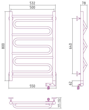 Полотенцесушитель электрический "ЭЛЕГИЯ 2.0" 800х500 / МЭМ правый (Матовый белый), артикул 30-5219-8050