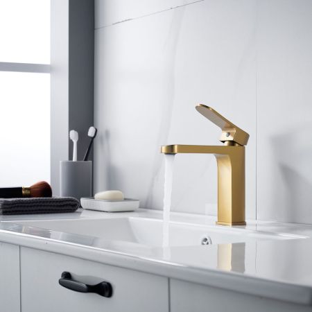 Смеситель для раковины Shevanik S4501G, золотой сатин, артикул S4501G