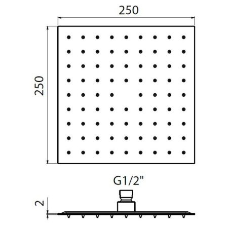 Plumberia Selection Верх. душ 250X250 из нерж.стали,встроенный клапан безопасности, поворот.крепление, антикальций, 2мм, хром, артикул SAQ3114CR