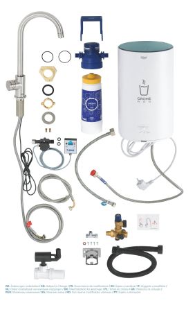 Вертикальный вентиль и бойлер GROHE Red Mono, бойлер M-size, суперсталь, (127179)