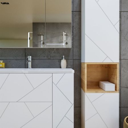 Комплект мебели для ванной Бриклаер КРИСТАЛЛ 80ZB, белый/дуб бунратти, артикул КРИСТАЛЛ 80ZB