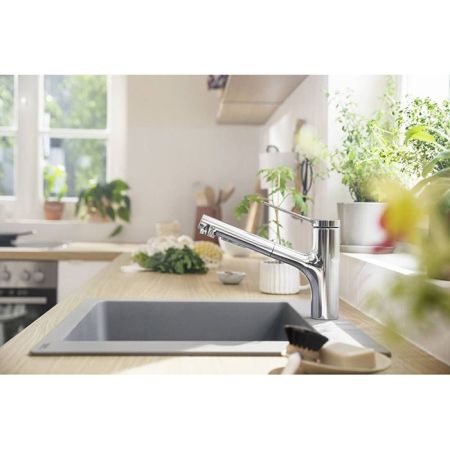 Смеситель для кухни, Hansgrohe, Zesis M33, тип открывания воды-однорычажный, тип регулирования воды-керамический картридж, монтаж-на раковину/столешницу, отверстия для монтажа-1, высота, мм-214, вынос излива, мм-219, тип излива-выдвижной, поворотный 150°,, артикул 74800000