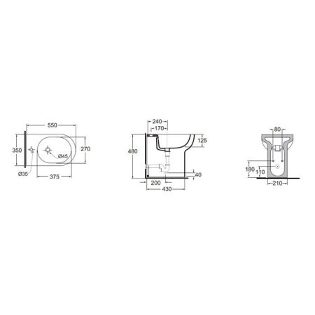 AZZURRA NUVOLA Биде напольное 55х35x48h см c 1отв, с креплением VFV, цвет белый, артикул NUBIT000048MBI/(NUV500/48 bi)*1