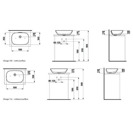Laufen INO Раковина-чаша 500х350х130мм без отв. под смеситель, цвет: белый, артикул 8.1230.2.000.109.1