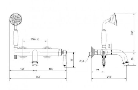 Смеситель для ванны и душа CEZARES APHRODITE-VDM