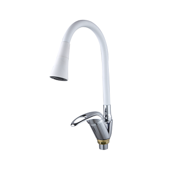 Смеситель для кухни с гибким изливом FASHUN A4403+A7356, хром/белый