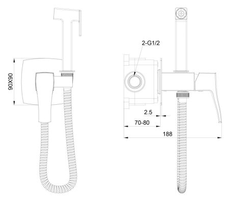 Смеситель с гигиеническим душем встраиваемый WONZON & WOGHAND FLEX, Брашированное золото (WW-88829072-BG)