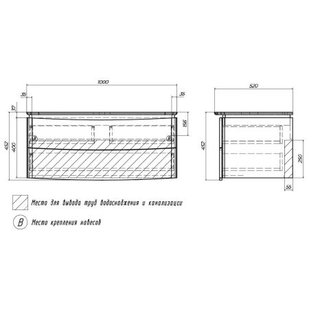 Тумба с раковиной подвесная Velvex Luna tp.LUN.100.2Y, 100 см, артикул tp-LUN-100-2Y-com