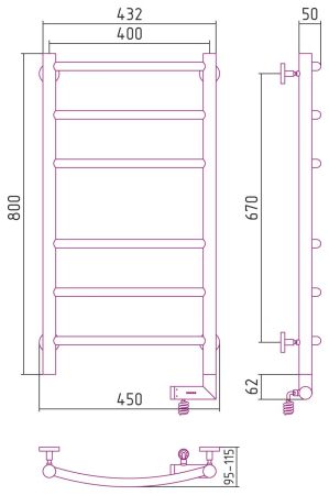 Полотенцесушитель электрический "ГАЛАНТ 2.0" 800х400 / МЭМ правый (МУАР Темный Титан), артикул 15-5201-8040