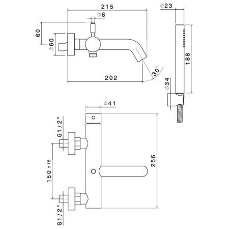 Newform X-STEEL 316 Смеситель для ванны с ручным душем, кронштейном, шланг: 150 см, цвет: PVD Brushed copper bronze, артикул 69640CX.59.067