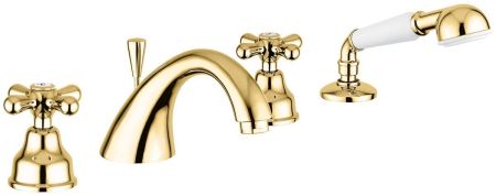 Смеситель Deco Classic с ручным душем на борт ванны, 4 отверстия, цвет золото, артикул 12120OR