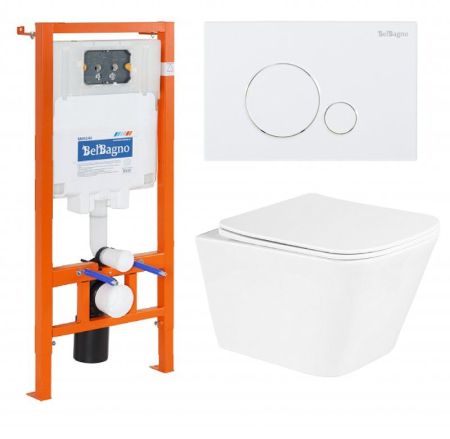 Комплект инсталляции BELBAGNO BB002-80 с унитазом DUE и клавишей смыва, артикул BB3103CHR/SC/BB002-80/BB014-SR-BIANCO