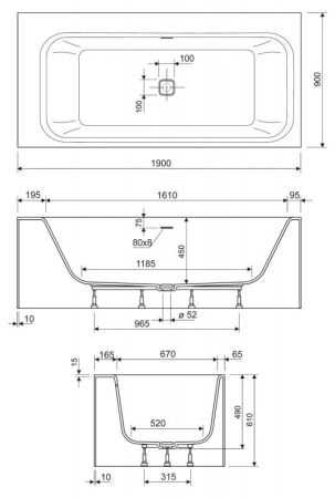 Ванна из искусственного мрамора CEZARES TITAN-VARIO, артикул TITAN-VARIO-180-80-BLD