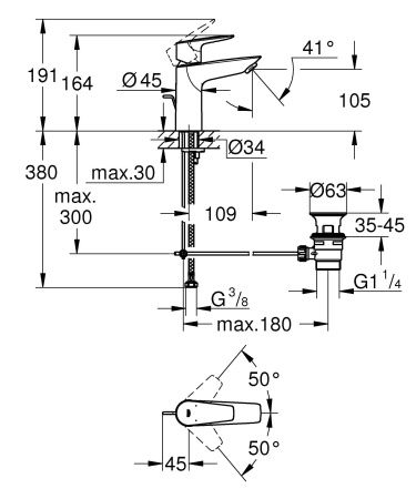 Смеситель для раковины GROHE BauEdge с ограничителем температуры и рычажным донным клапаном, размер M, хром (23902001) Смеситель для раковины GROHE BauEdge с ограничителем температуры и рычажным донным клапаном, размер M, хром (23902001)
