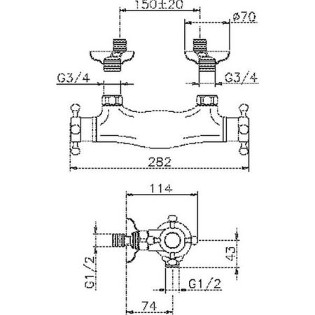 HUBER Victorian Смеситель термостатический двухвентильный настенный для душа, цвет никель матовый
