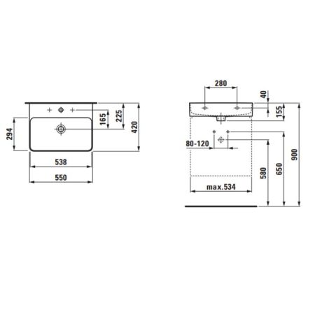 Laufen VAL Раковина 550х420мм с 1 отв. под смеситель, с покр. LLC, цвет: белый