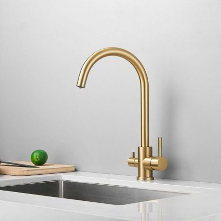 Смеситель для кухни с подключением фильтра воды Haiba HB43828-5, матовое золото