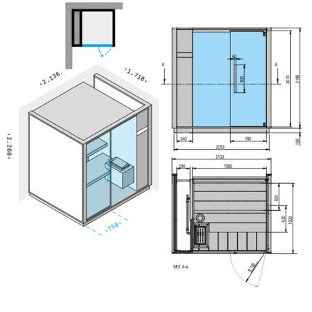 Effegibi One S Сауна уголовая L.H., SX, 214x171xh226см, отделка: Soft Sand, артикул LO 50 01 0006