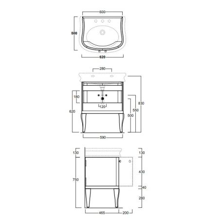 SIMAS Lante 70, раковина 70*54*h13, с 1 отв. под смеситель, цвет: белый